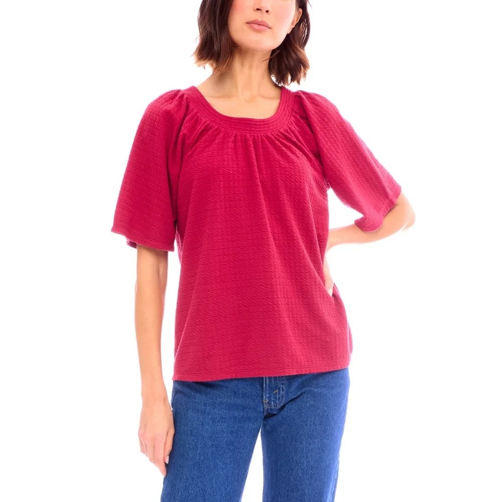 B Collections by Bobeau Women's Flutter Sleeve Top, Red, Size: Large, New